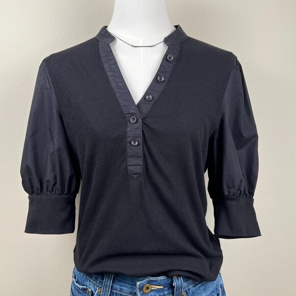 HABITUAL Puff Sleeve Henley Style Top - Picture 1 of 7